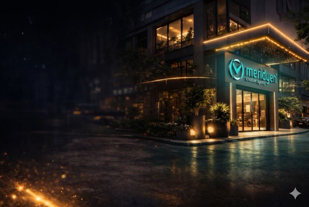 Meridyen Ajans ışıklı tabelalı ofis cephesi – Kartal, İstanbul